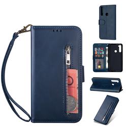 Retro Calfskin Zipper Leather Wallet Case Cover for Mi Xiaomi Redmi Note 8 - Blue