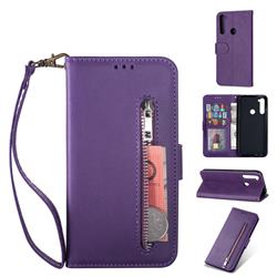 Retro Calfskin Zipper Leather Wallet Case Cover for Mi Xiaomi Redmi Note 8 - Purple