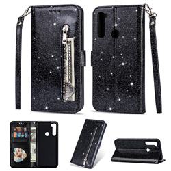 Glitter Shine Leather Zipper Wallet Phone Case for Mi Xiaomi Redmi Note 8 - Black