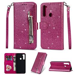 Glitter Shine Leather Zipper Wallet Phone Case for Mi Xiaomi Redmi Note 8 - Rose