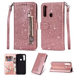 Glitter Shine Leather Zipper Wallet Phone Case for Mi Xiaomi Redmi Note 8 - Pink