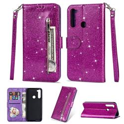 Glitter Shine Leather Zipper Wallet Phone Case for Mi Xiaomi Redmi Note 8 - Purple