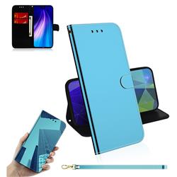 Shining Mirror Like Surface Leather Wallet Case for Mi Xiaomi Redmi Note 8 - Blue