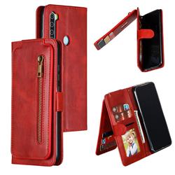 Multifunction 9 Cards Leather Zipper Wallet Phone Case for Mi Xiaomi Redmi Note 8 - Red