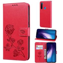 Embossing Rose Flower Leather Wallet Case for Mi Xiaomi Redmi Note 8 - Red