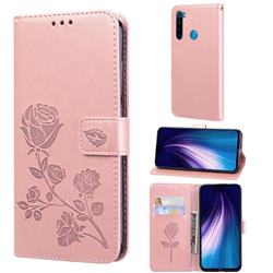 Embossing Rose Flower Leather Wallet Case for Mi Xiaomi Redmi Note 8 - Rose Gold