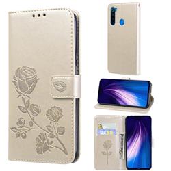 Embossing Rose Flower Leather Wallet Case for Mi Xiaomi Redmi Note 8 - Golden