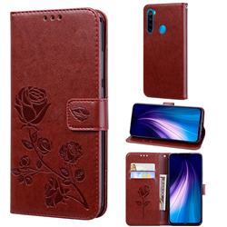 Embossing Rose Flower Leather Wallet Case for Mi Xiaomi Redmi Note 8 - Brown
