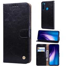 Luxury Retro Oil Wax PU Leather Wallet Phone Case for Mi Xiaomi Redmi Note 8 - Deep Black