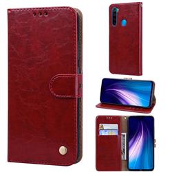 Luxury Retro Oil Wax PU Leather Wallet Phone Case for Mi Xiaomi Redmi Note 8 - Brown Red