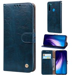 Luxury Retro Oil Wax PU Leather Wallet Phone Case for Mi Xiaomi Redmi Note 8 - Sapphire