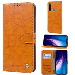 Luxury Retro Oil Wax PU Leather Wallet Phone Case for Mi Xiaomi Redmi Note 8 - Orange Yellow