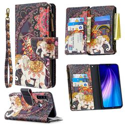 Totem Flower Elephant Binfen Color BF03 Retro Zipper Leather Wallet Phone Case for Mi Xiaomi Redmi Note 8