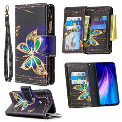 Golden Shining Butterfly Binfen Color BF03 Retro Zipper Leather Wallet Phone Case for Mi Xiaomi Redmi Note 8