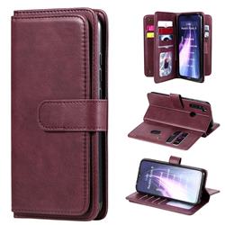 Multi-function Ten Card Slots and Photo Frame PU Leather Wallet Phone Case Cover for Mi Xiaomi Redmi Note 8 - Claret