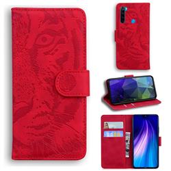 Intricate Embossing Tiger Face Leather Wallet Case for Mi Xiaomi Redmi Note 8 - Red