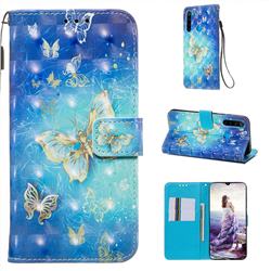 Gold Butterfly 3D Painted Leather Wallet Case for Mi Xiaomi Redmi Note 8