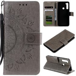 Intricate Embossing Datura Leather Wallet Case for Mi Xiaomi Redmi Note 8 - Gray