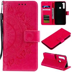 Intricate Embossing Datura Leather Wallet Case for Mi Xiaomi Redmi Note 8 - Rose Red