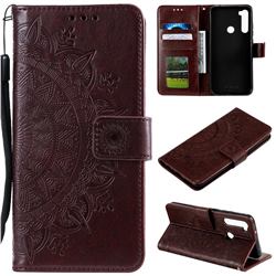 Intricate Embossing Datura Leather Wallet Case for Mi Xiaomi Redmi Note 8 - Brown