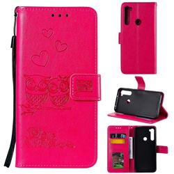 Embossing Owl Couple Flower Leather Wallet Case for Mi Xiaomi Redmi Note 8 - Red