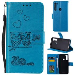 Embossing Owl Couple Flower Leather Wallet Case for Mi Xiaomi Redmi Note 8 - Blue
