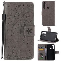 Embossing Cherry Blossom Cat Leather Wallet Case for Mi Xiaomi Redmi Note 8 - Gray