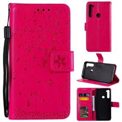 Embossing Cherry Blossom Cat Leather Wallet Case for Mi Xiaomi Redmi Note 8 - Rose