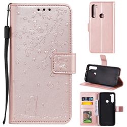 Embossing Cherry Blossom Cat Leather Wallet Case for Mi Xiaomi Redmi Note 8 - Rose Gold