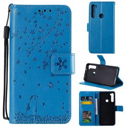 Embossing Cherry Blossom Cat Leather Wallet Case for Mi Xiaomi Redmi Note 8 - Blue
