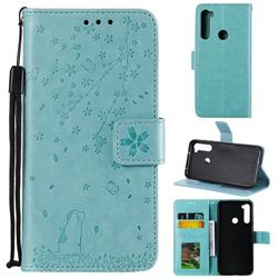 Embossing Cherry Blossom Cat Leather Wallet Case for Mi Xiaomi Redmi Note 8 - Green