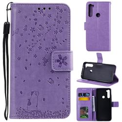 Embossing Cherry Blossom Cat Leather Wallet Case for Mi Xiaomi Redmi Note 8 - Purple