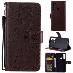 Embossing Cherry Blossom Cat Leather Wallet Case for Mi Xiaomi Redmi Note 8 - Brown