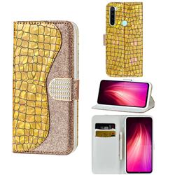 Glitter Diamond Buckle Laser Stitching Leather Wallet Phone Case for Mi Xiaomi Redmi Note 8 - Gold