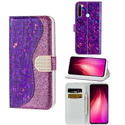 Glitter Diamond Buckle Laser Stitching Leather Wallet Phone Case for Mi Xiaomi Redmi Note 8 - Purple