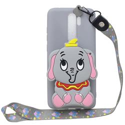 Gray Elephant Neck Lanyard Zipper Wallet Silicone Case for Mi Xiaomi Redmi Note 8 Pro