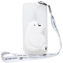White Polar Bear Neck Lanyard Zipper Wallet Silicone Case for Mi Xiaomi Redmi Note 8 Pro