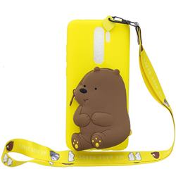 Yellow Bear Neck Lanyard Zipper Wallet Silicone Case for Mi Xiaomi Redmi Note 8 Pro