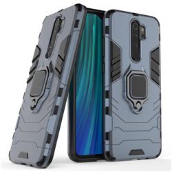Black Panther Armor Metal Ring Grip Shockproof Dual Layer Rugged Hard Cover for Mi Xiaomi Redmi Note 8 Pro - Blue