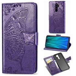 Embossing Mandala Flower Butterfly Leather Wallet Case for Mi Xiaomi Redmi Note 8 Pro - Dark Purple
