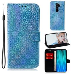Laser Circle Shining Leather Wallet Phone Case for Mi Xiaomi Redmi Note 8 Pro - Blue