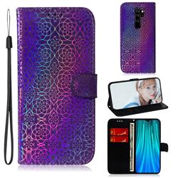 Laser Circle Shining Leather Wallet Phone Case for Mi Xiaomi Redmi Note 8 Pro - Purple