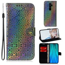 Laser Circle Shining Leather Wallet Phone Case for Mi Xiaomi Redmi Note 8 Pro - Silver