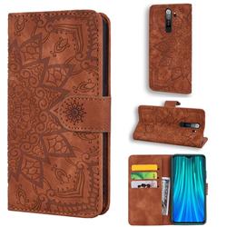 Retro Embossing Mandala Flower Leather Wallet Case for Mi Xiaomi Redmi Note 8 Pro - Brown