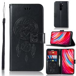 Intricate Embossing Owl Campanula Leather Wallet Case for Mi Xiaomi Redmi Note 8 Pro - Black