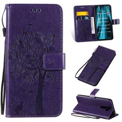 Embossing Butterfly Tree Leather Wallet Case for Mi Xiaomi Redmi Note 8 Pro - Purple