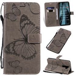 Embossing 3D Butterfly Leather Wallet Case for Mi Xiaomi Redmi Note 8 Pro - Gray
