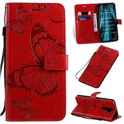 Embossing 3D Butterfly Leather Wallet Case for Mi Xiaomi Redmi Note 8 Pro - Red