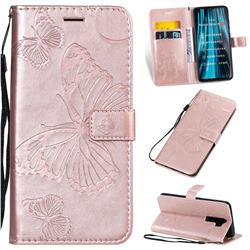 Embossing 3D Butterfly Leather Wallet Case for Mi Xiaomi Redmi Note 8 Pro - Rose Gold
