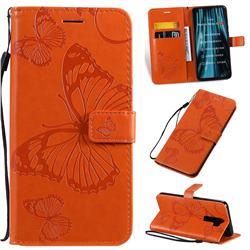 Embossing 3D Butterfly Leather Wallet Case for Mi Xiaomi Redmi Note 8 Pro - Orange